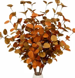 6PCS Fall Eucalyptus Leaves Artificial Stems, 27.5" Faux Autumn Leaf Spray Branches, Decorative Eucalyptus Picks for Vase Floral Arrangements, Home, Table, Mantel & Seasonal Fall Decor