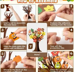 16PCS Fall Leaves Tree Craft Kits – DIY Autumn Maple Tree Crafts with Movable Eyes, Thanksgiving Kids Art Supplies, Classroom Activity Set for Party Favors, School & Home Creative Fun