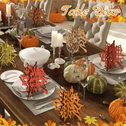 36PCS Fall Maple Leaf Craft Set – 24 3D Wooden Maple Cutouts + 12 Colored Markers, Unfinished DIY Autumn Thanksgiving Table Decor, Tiered Tray & Harvest Centerpiece Decoration Kit