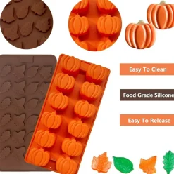 4 Pcs Fall Silicone Candy Molds (Pumpkin & Leaf)