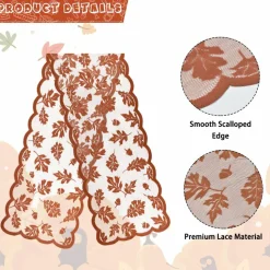 2 PCS Fall Table Runner, Lace Maple Leaf Table Runner, Autumn Thanksgiving Table Decor for Farmhouse Holiday Home Table Party Decoration - 13x72in