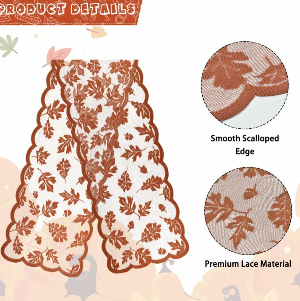 2 PCS Fall Table Runner, Lace Maple Leaf Table Runner, Autumn Thanksgiving Table Decor for Farmhouse Holiday Home Table Party Decoration - 13x72in