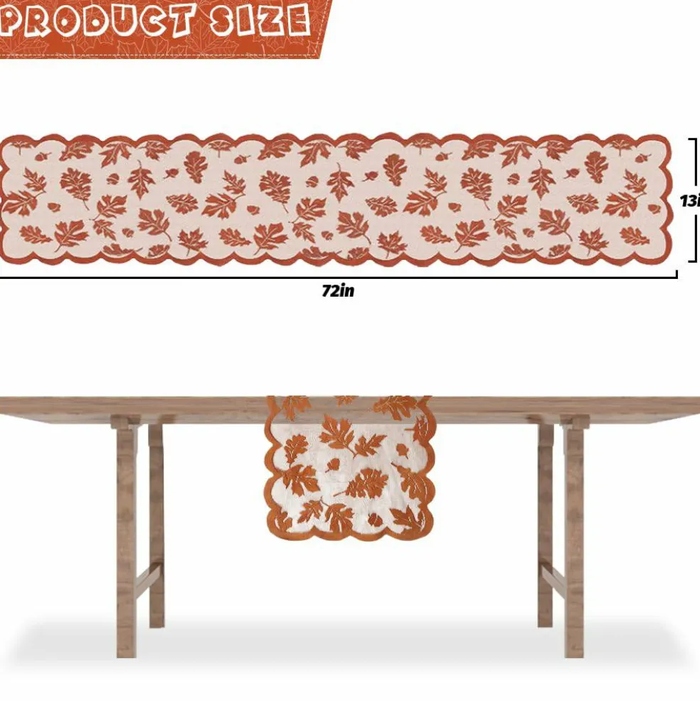 2 PCS Fall Table Runner, Lace Maple Leaf Table Runner, Autumn Thanksgiving Table Decor for Farmhouse Holiday Home Table Party Decoration - 13x72in