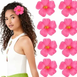 10PCS Faux Hibiscus Flowers Hawaiian Luau Tabletop Decoration