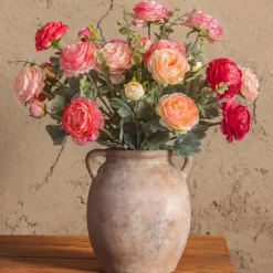 18 Pcs Faux Silk Peony Artificial Flowers with Stems & Eucalyptus – Vintage Realistic Fake Peonies Bouquet Set for Vase, DIY Wedding Centerpieces, Home & Party Decoration