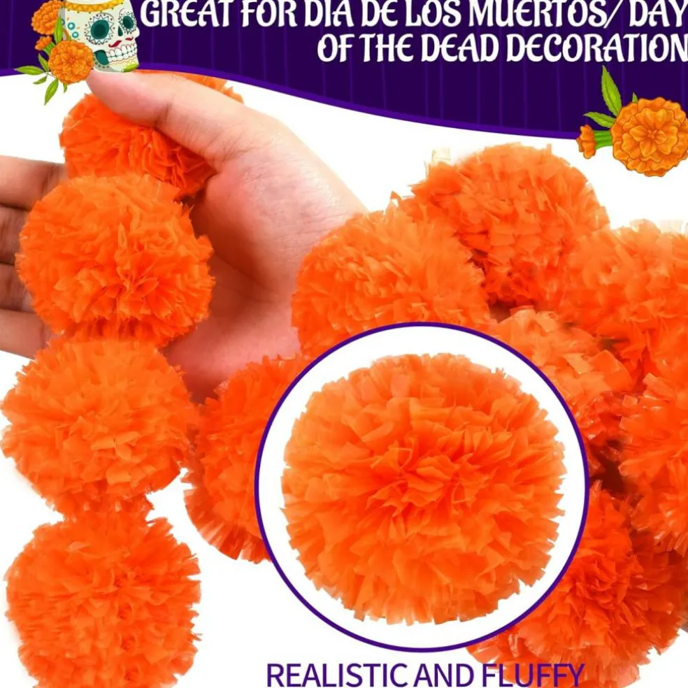 6 Pcs 5 Feet Long Strands Marigold Flowers Garland (Orange)
