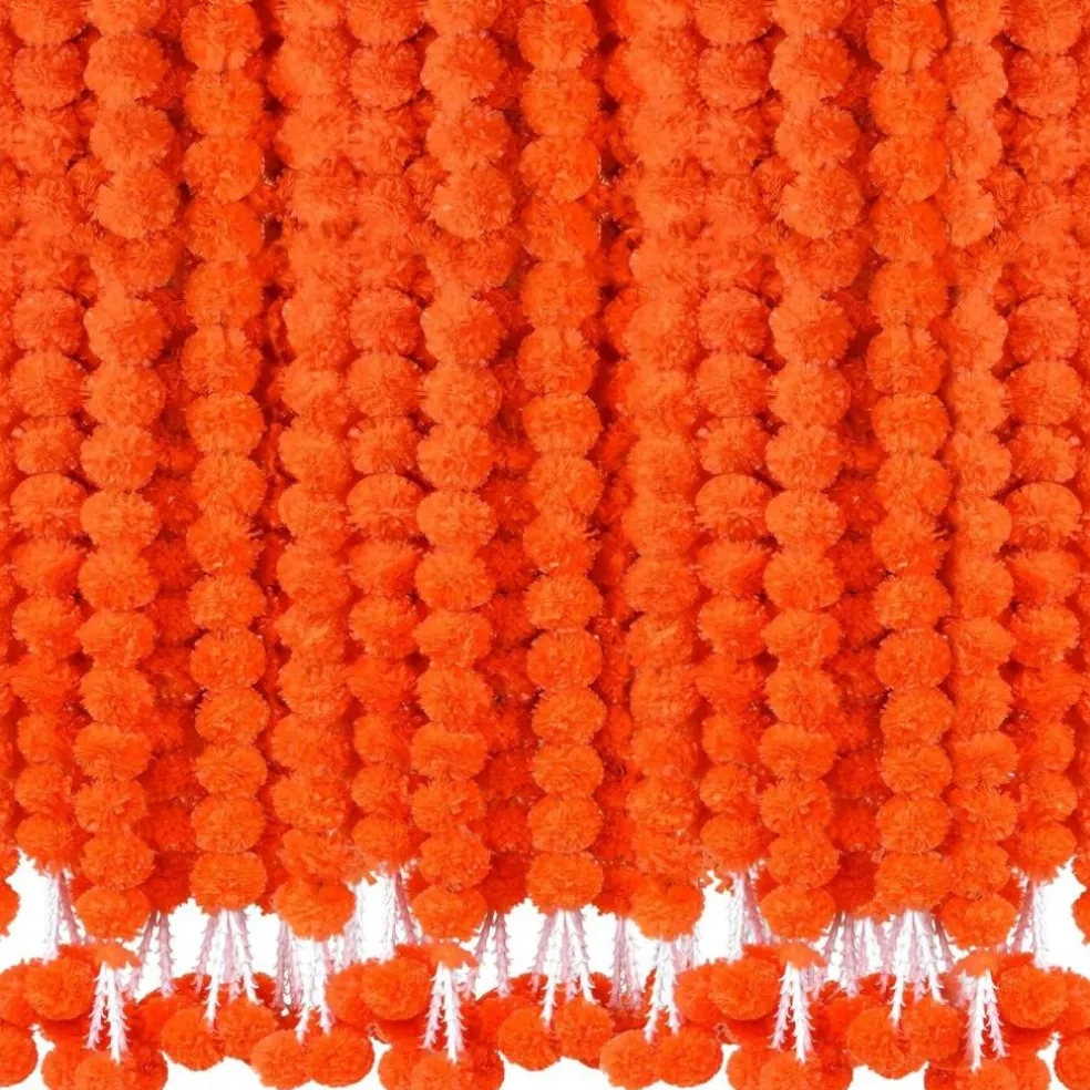 6 Pcs 5 Feet Long Strands Marigold Flowers Garland (Orange)