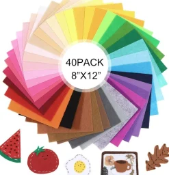 40PCS Felt Fabric Sheets 8x12 Inch Assorted Colors 1mm Thick Stiff Craft Felt Squares Nonwoven Fabric for DIY Sewing Patchwork Handmade Projects