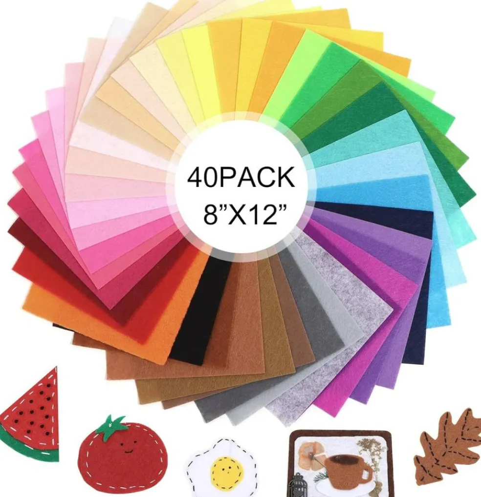 40PCS Felt Fabric Sheets 8x12 Inch Assorted Colors 1mm Thick Stiff Craft Felt Squares Nonwoven Fabric for DIY Sewing Patchwork Handmade Projects