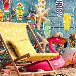40PCS Flip Flop Hanging Ornaments – Colorful Hawaiian Beach Theme Decorations with Strings, Summer Party Pendant Decor for Luau, Pool Party, Tropical Events, Tree, Door, Window & Home Decorations