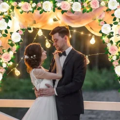 4 Pcs Flower Garland with 39.2 Ft Lights, 26.4 Ft Pink & White Floral Garland Fake Flowers for Wedding Arch Party Wall Garden Room Decor