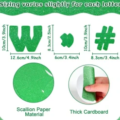 260 Pcs Glitter Green Bulletin Board Letters 4 Inch Alphabet Number and Punctuation Cutouts Set Decorative Poster Board Letters for Classroom School Wall Display Office Decor