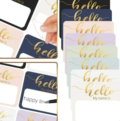 120 Pcs Gold Foil Name Tag Stickers – “Hello My Name Is” Adhesive Name Labels (3” x 2.5”) – Colorful Blank Name Badges for School, Classroom, Office, Events, Conferences & Parties