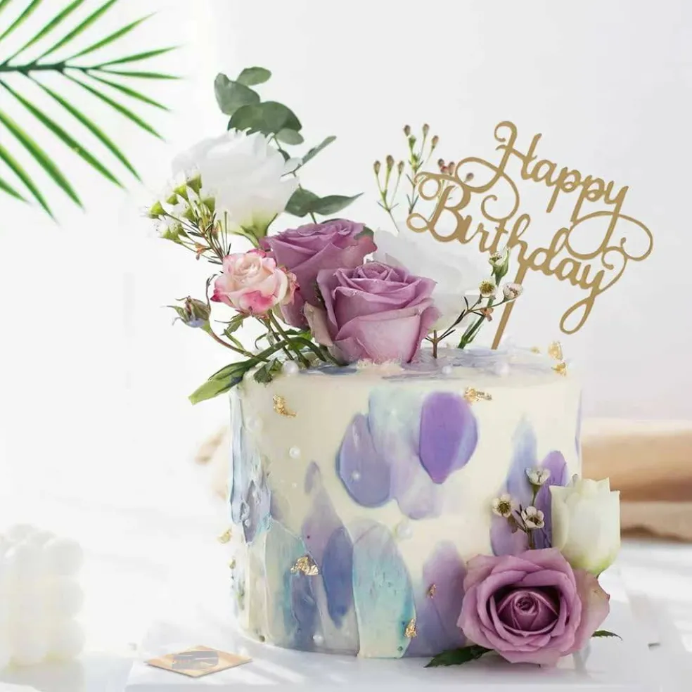 7PCS Gold Happy Birthday Cake Toppers – Acrylic Decorations for Cakes & Cupcakes