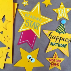 240pcs Gold Star Bulletin Board Decor Cutouts, 6 Sizes Cardstock Star Shapes for Classroom Crafts, Posters, DIY Projects and Party Decorations