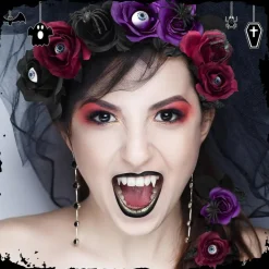 40 PCS Halloween Artificial Flowers Bouquet with Eyeballs & Spiders, Black Roses, Dark Red Roses & Faux Eucalyptus Stems, Gothic Floral Arrangement for Haunted House, Party Centerpiece, Vase & Home Decor