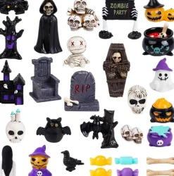 40 Pcs Halloween Miniature Figurines Set, Tiny Resin Halloween Decorations for Fairy Garden, Dollhouse Ornaments, Spooky Village Accessories, Pumpkin Skull Bat Tombstone Mini Crafts