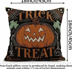 4 Pcs Halloween Pillow Covers 18x18 Inch, Retro Scary Cat Pumpkin Skull Linen Throw Pillowcases, Vintage Spooky Cushion Covers for Sofa, Bed, Chair, Living Room, Bedroom, Home Holiday Decor