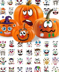 48 Pcs Halloween Pumpkin Stickers for Kids, Large Jack O Lantern Face Stickers, Mix and Match Pumpkin Decorating Kit for Halloween Crafts, Classroom Activities, Party Favors, Games and Trick or Treat Prizes