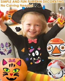 48 Pcs Halloween Pumpkin Stickers for Kids, Large Jack O Lantern Face Stickers, Mix and Match Pumpkin Decorating Kit for Halloween Crafts, Classroom Activities, Party Favors, Games and Trick or Treat Prizes