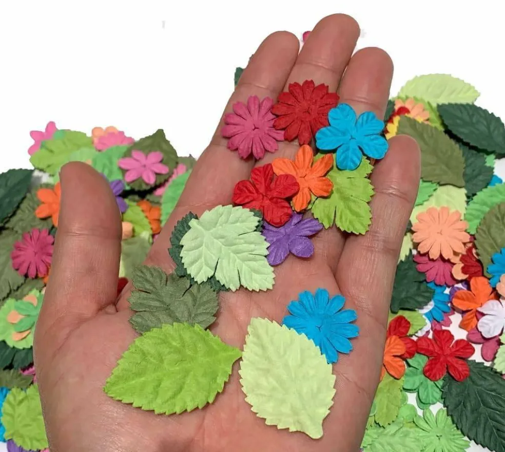 200 Pcs Handmade Mixed Mulberry Paper Flowers Petals and Leaves Wedding