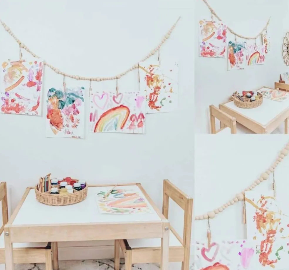 2PCS Hanging Photo Display Wall Decor, Boho Wooden Bead Garland Photo