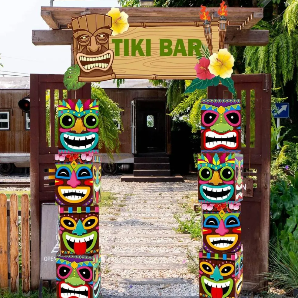 8 Pcs Hawaiian Luau Boxes Blocks Decorations
