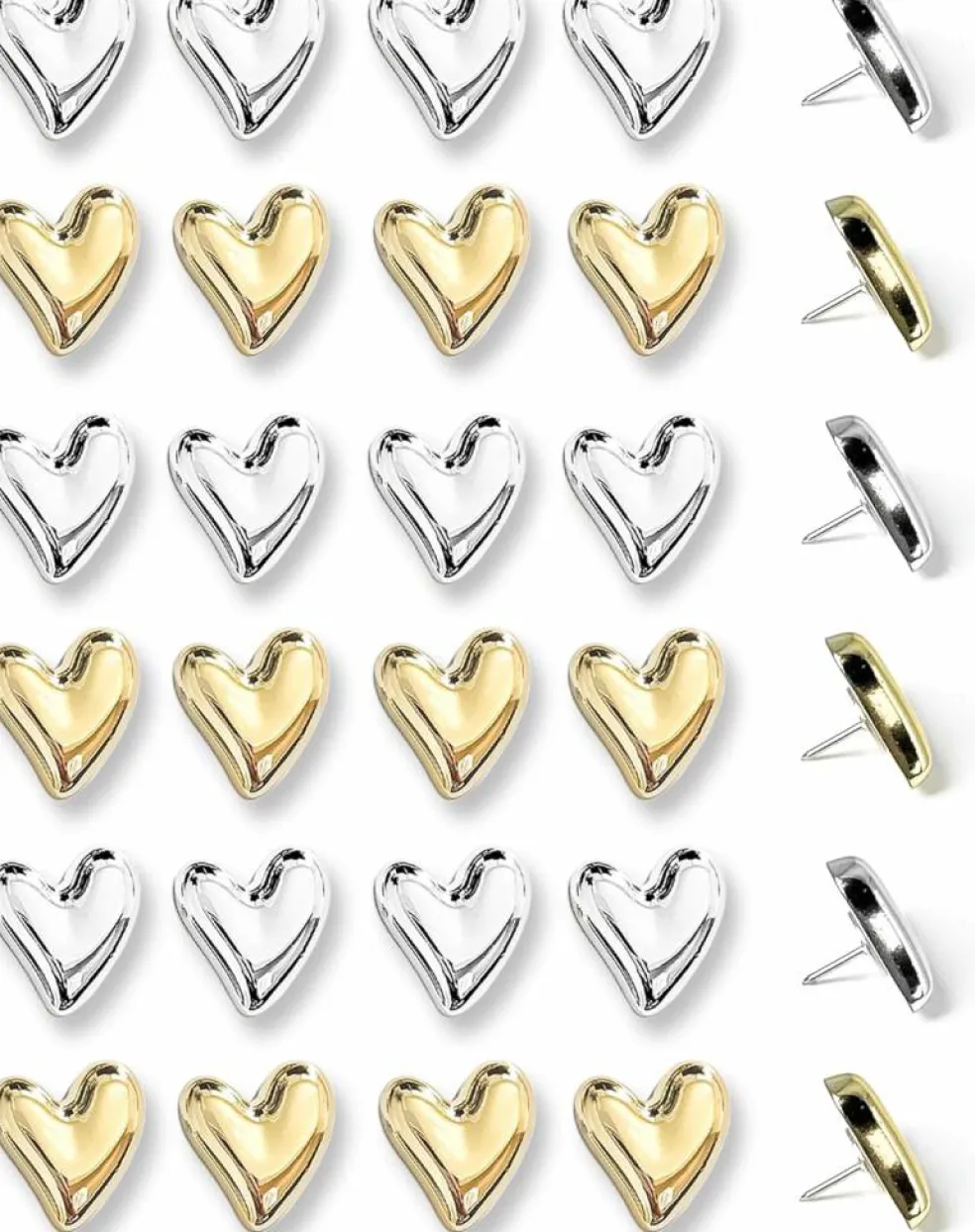 30 pcs heart decorative pins gold and silver for bulletin boards, office, or home