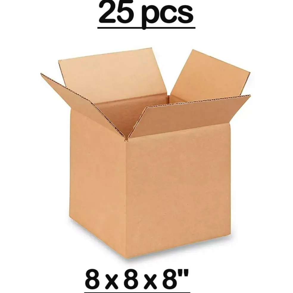 25 pcs Heavy Duty Corrugated Shipping Storage Box 8 x 8 x 8 inch