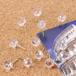 100 pcs 1/3 inch gold push pins map tacks steel point with transparent round heads