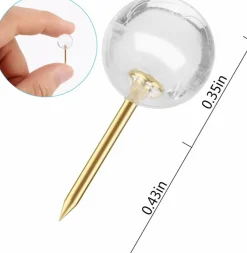100 pcs 1/3 inch gold push pins map tacks steel point with transparent round heads