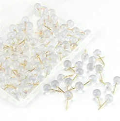 100 pcs 1/3 inch gold push pins map tacks steel point with transparent round heads