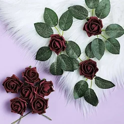 24 PCS 2-Inch Mini Artificial Foam Roses with Stems – Wedding Bouquet, Centerpiece & DIY Party Decorations