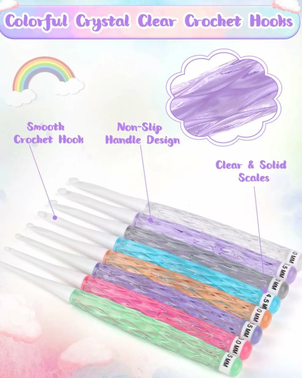 8PCS Inline Crochet Set, Non-Slip Hooks for Arthritic Hands, Needles for Crocheting Yarn, Size 2.5mm-6mm, Cute Plastic Grips