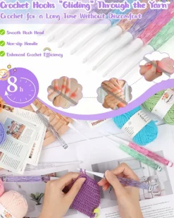 8PCS Inline Crochet Set, Non-Slip Hooks for Arthritic Hands, Needles for Crocheting Yarn, Size 2.5mm-6mm, Cute Plastic Grips