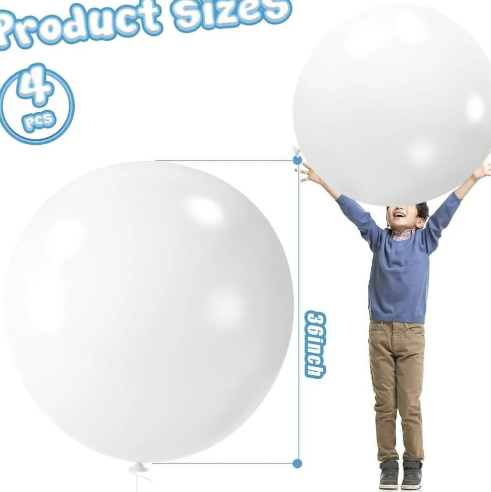 4pcs 36in White Giant Latex Balloons for Wedding & Party Decorations