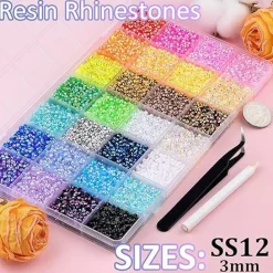 36000Pcs Jelly Rhinestones Bedazzling Kit, Multicolor 3mm Flatback Resin Bedazzler Gems with 3Pcs 10ml B7000 Jewelry Glue for Bedazzled Thing Diamond Art Book Crafting Nail Art