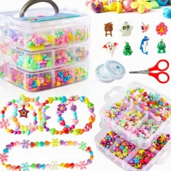 1100 PCS Kids Jewelry Making Beads Kit – DIY Bracelet Craft Set with Scissors, String & Accessories, Colorful Acrylic Beads for Girls Creative Arts & Crafts