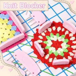 25PCS Knit Blocking Pins Kit Pink, Knit Blocking Combs for Knitting Crochet Lace Needlework Projects, Stainless Steel Knitting Block Tool for Blocking Mats