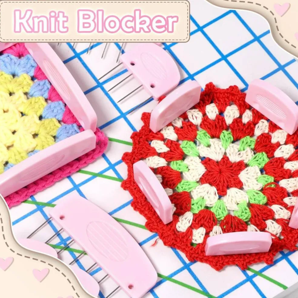 25PCS Knit Blocking Pins Kit Pink, Knit Blocking Combs for Knitting Crochet Lace Needlework Projects, Stainless Steel Knitting Block Tool for Blocking Mats