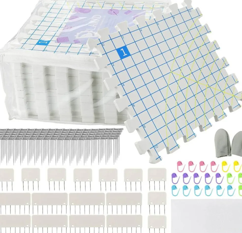 9PCS Knitting Blocking Mats with Grids, Extra Thick Crochet Blocking Boards, 22 Knitting Blockers and 100 T Pins for Knitting, Crochet, Lace and Needlework Projects