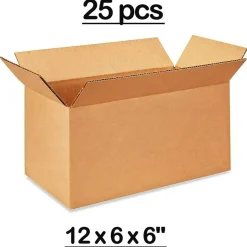 25 pcs Long Corrugated Shipping Boxes Heavy Duty C Flute Durable Storage Solution 12 x 6 x 6 inch
