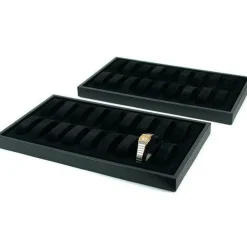 2Pc 18 Slot Black Plastic Watch Display Trays