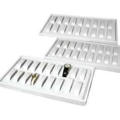 3Pc 18 Slot White Plastic Watch Display Trays