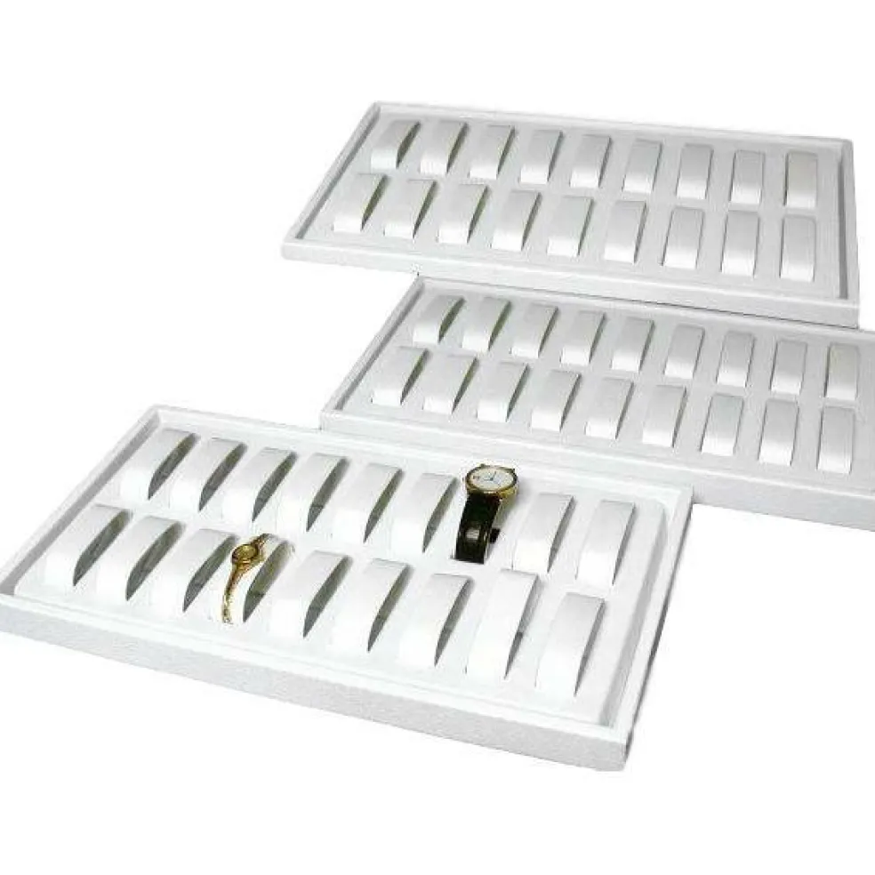 3Pc 18 Slot White Plastic Watch Display Trays