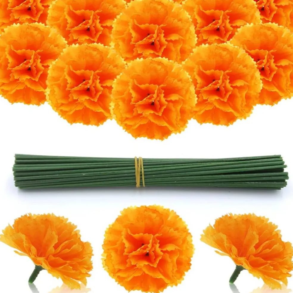 50 Pcs Marigold Flower Heads Bulk (Orange) 5"D x 5"W x 1.9"H