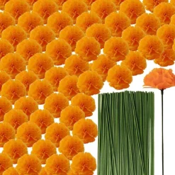 101PCS Marigold Flower Heads Bulk (Orange)
