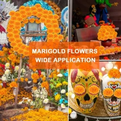 50PCS Marigold Flowers Artificial Marigold Flowers (50PCS-Orange)