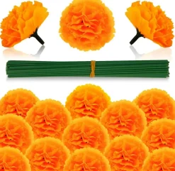 50PCS Marigold Flowers Artificial Marigold Flowers (50PCS-Orange)