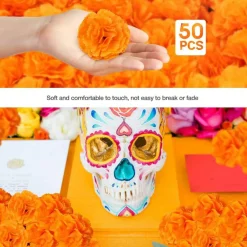 50 Pcs Marigold Flowers(Orange)2"D x 2"W x 1"H